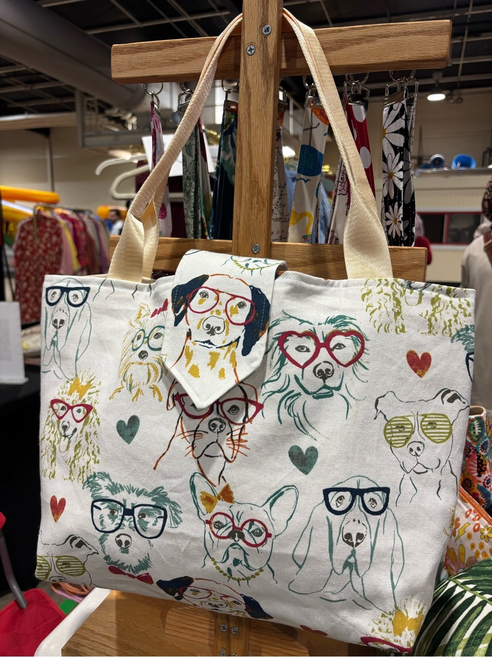 Canvas Dog Print Tote Bag in Multi-Color by